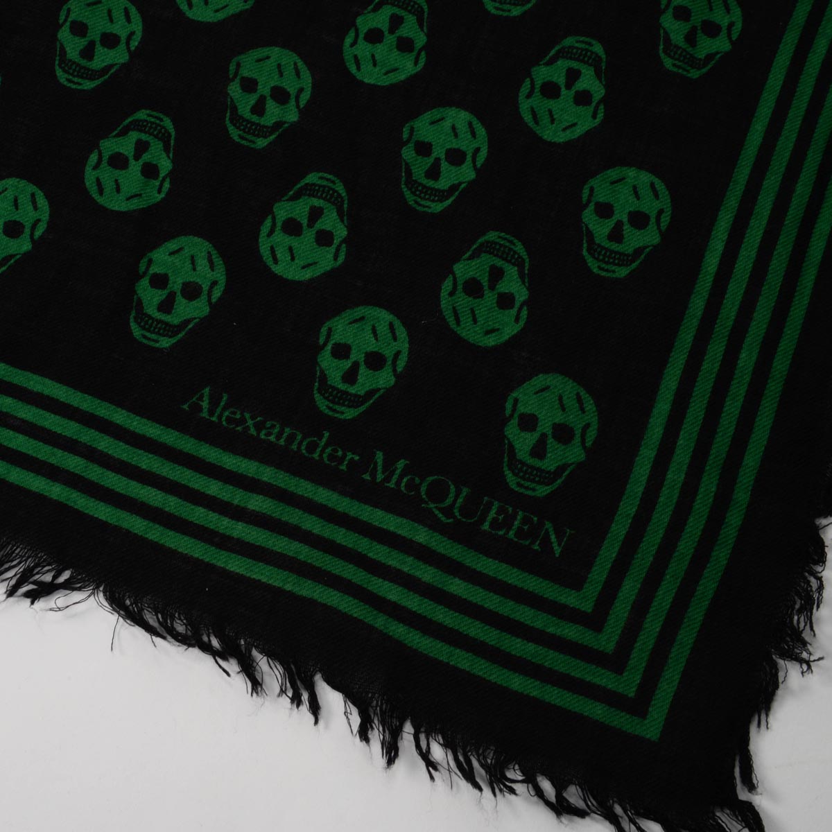 Alexander McQueen Black & Green Wool Biker Skull Scarf