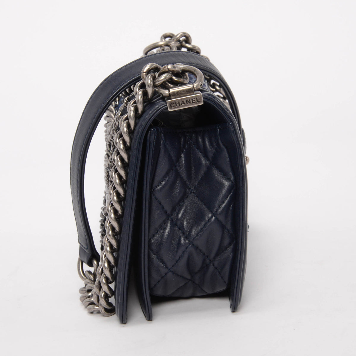Chanel Navy Patchwork Enchained Old Medium Boy Bag
