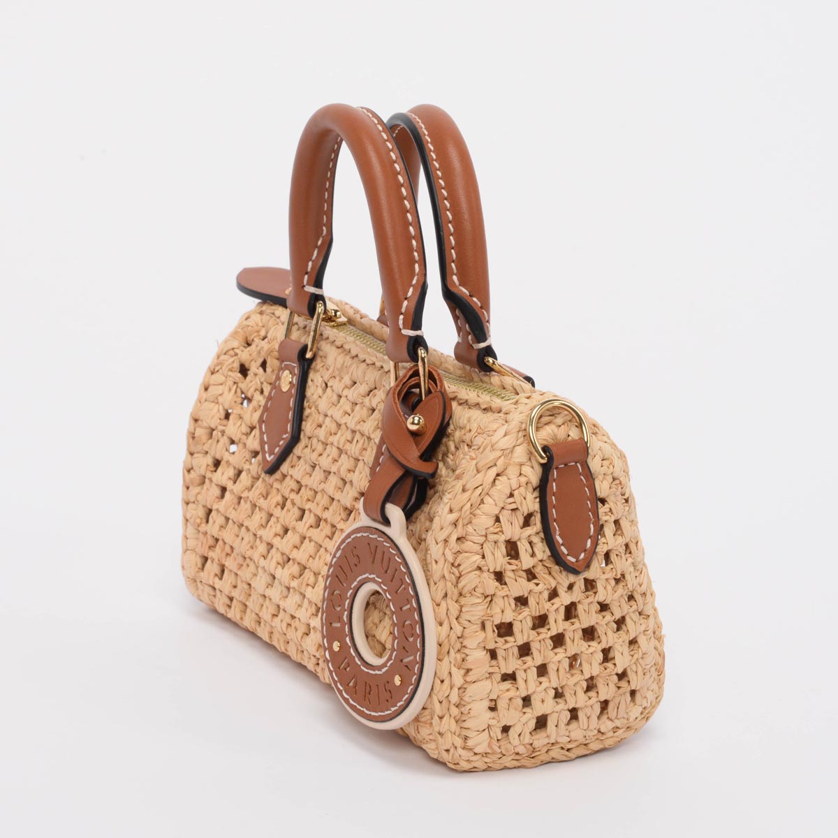 Louis Vuitton Tan Leather & Raffia Nano Speedy