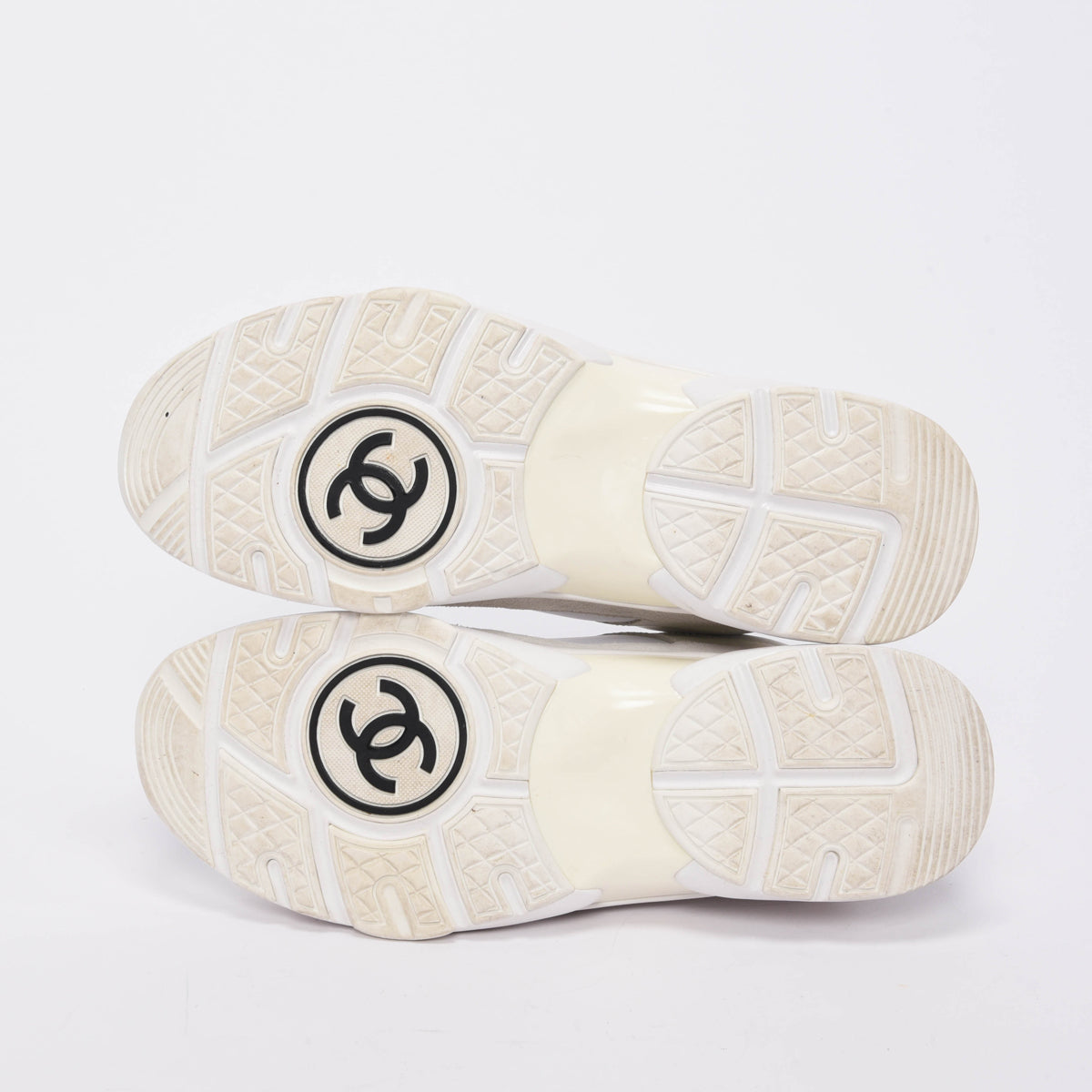 Chanel White Nylon & Suede CC Low Top Sneakers 40.5