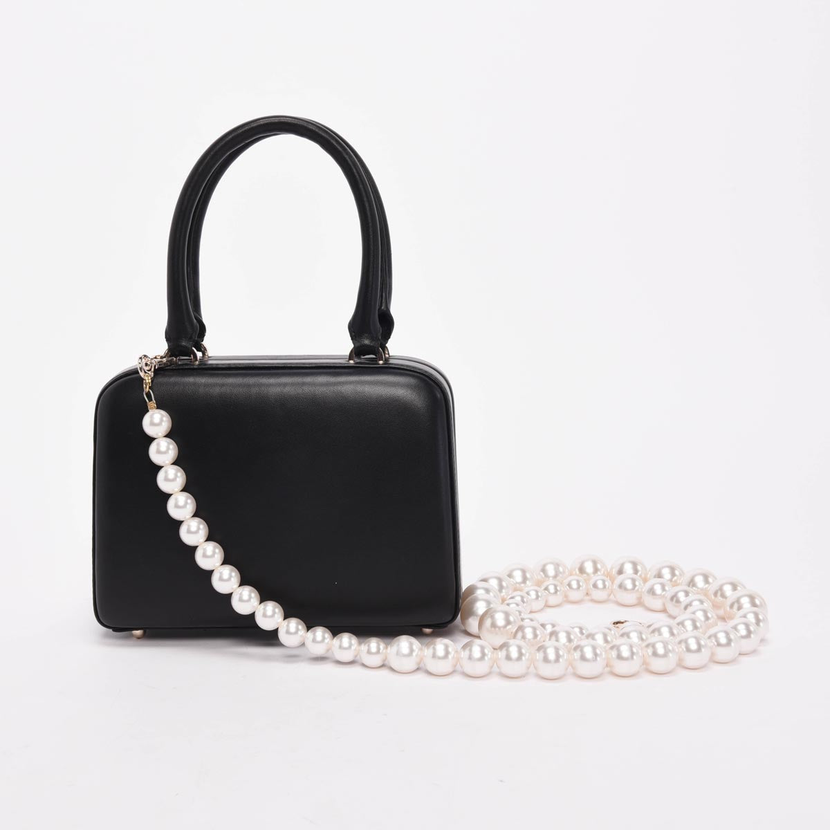 Simone Rocha Black Lambskin Mini Handheld Case With Pearl Strap
