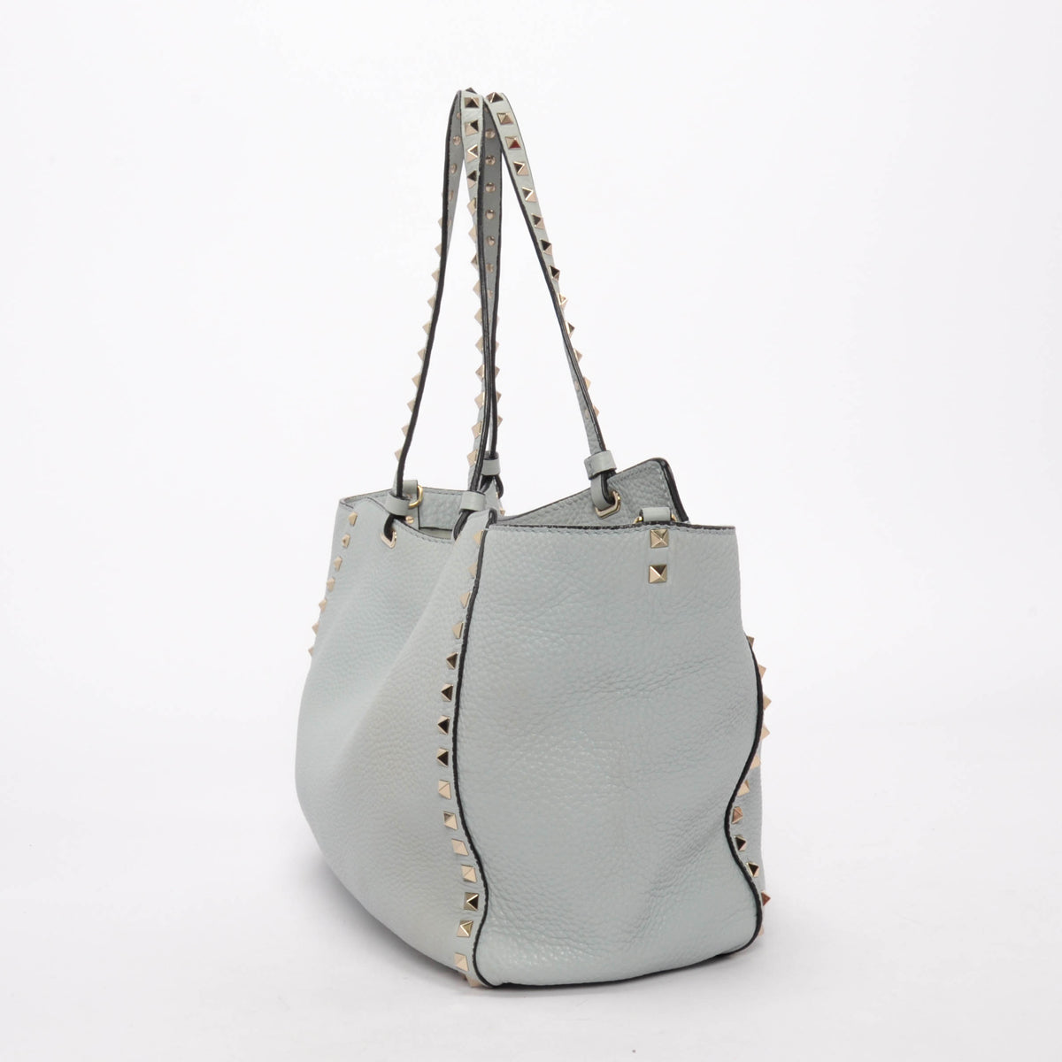 Valentino Pale Blue Grained Calfskin Medium Rockstud Trapeze Tote