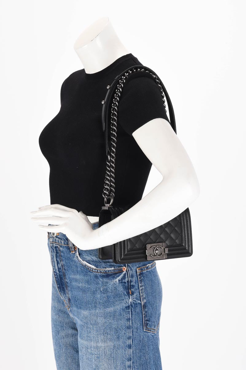 Chanel Black Quilted Caviar Small Boy Bag