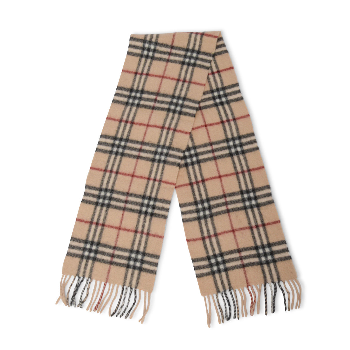 Burberry Beige Lambswool Nova Check Fringed Scarf