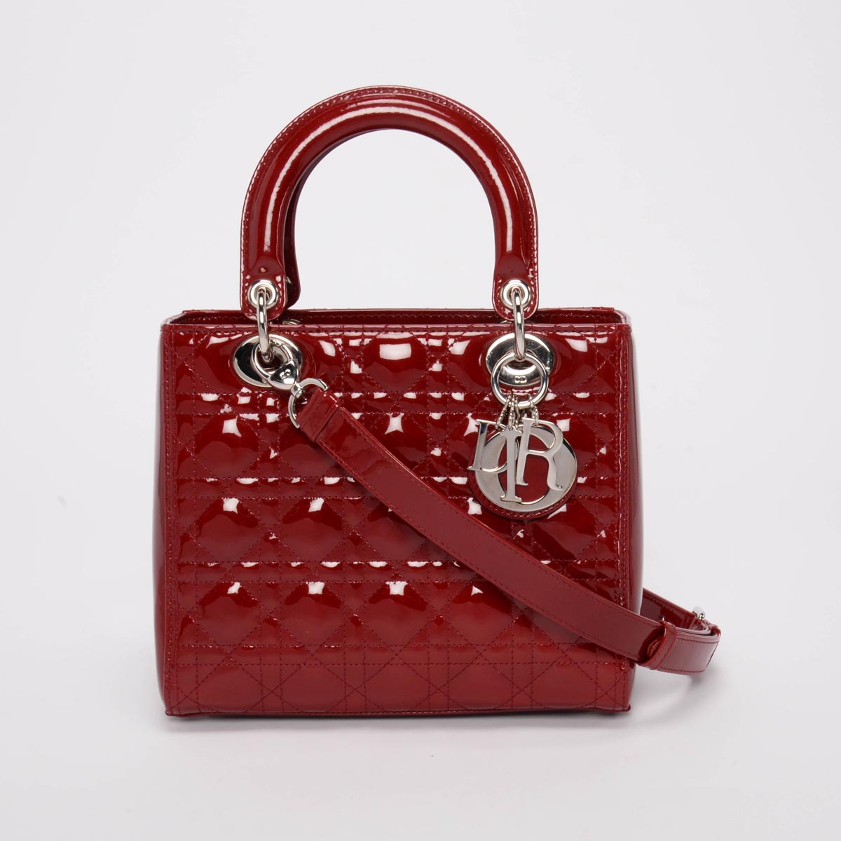 Dior Cherry Red Patent Cannage Medium Lady Dior Bag