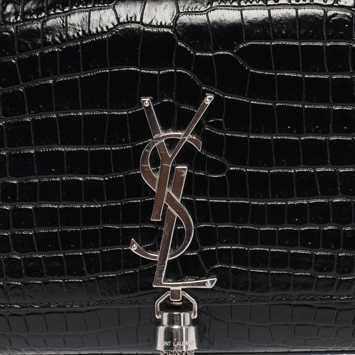 Saint Laurent Black Croc Embossed Medium Kate Tassel Bag