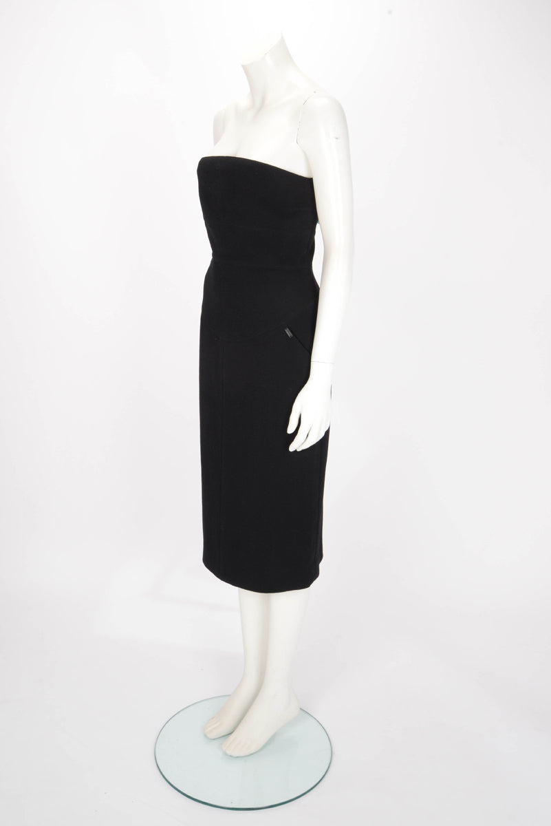 Chanel Black Wool Strapless Dress + Silk Cape FR 40