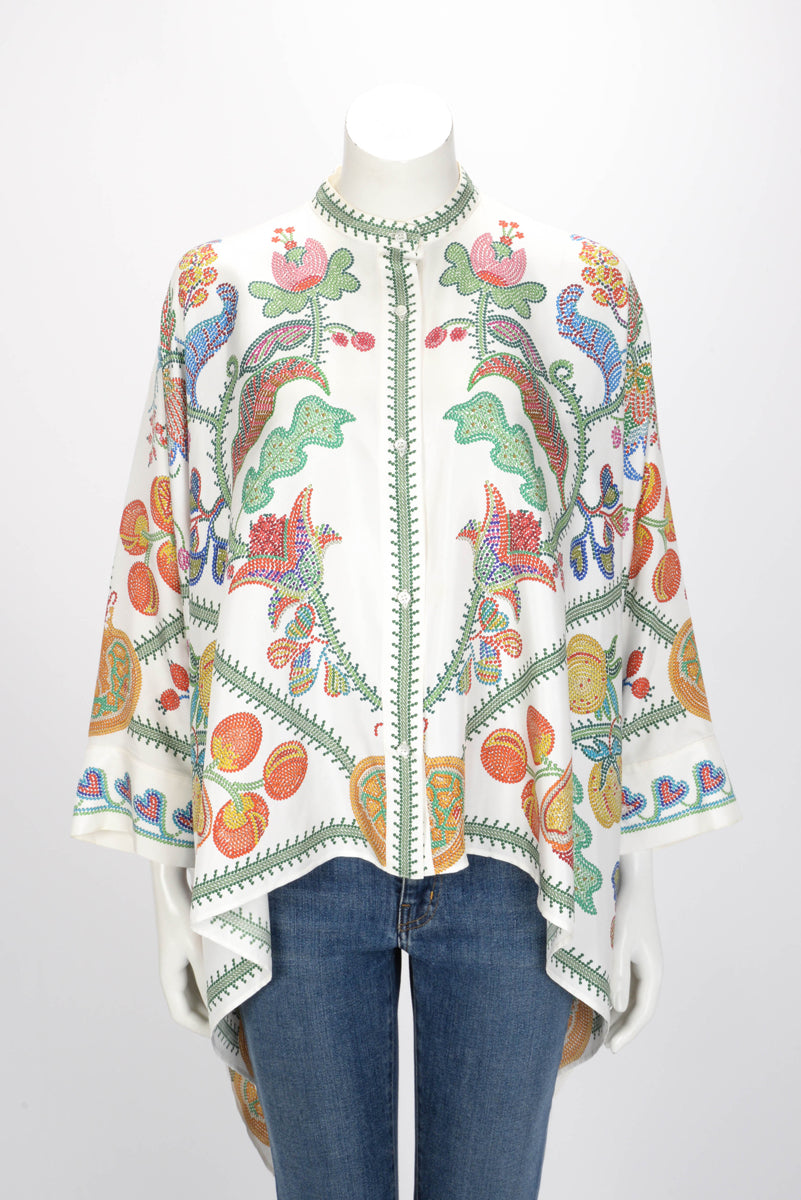 La DoubleJ White & Multicolour Silk Grenadilla Print Blouse S