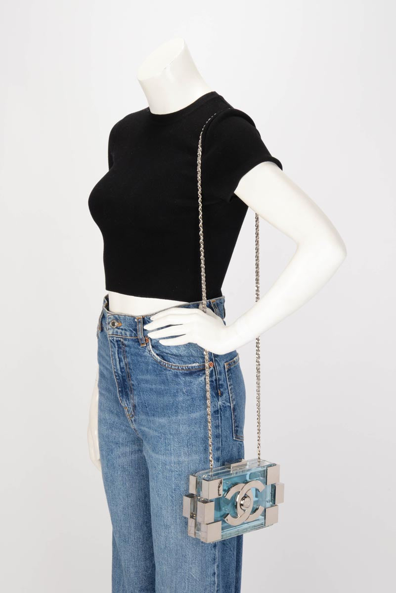 Chanel Blue Clear Plexiglass Boy Brick Lego Clutch