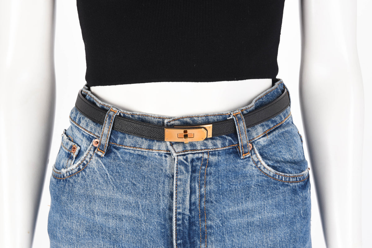 Hermes Black Epsom Kelly 18 Belt