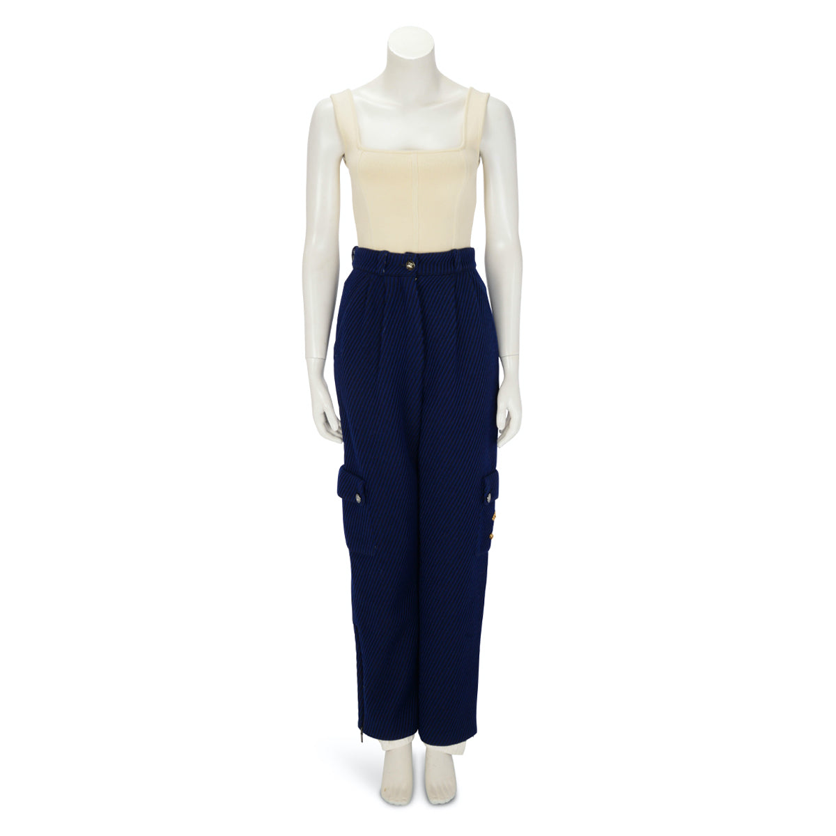 Chanel Blue & Black Wool Twill Gold Embroidered CC Pants FR 34