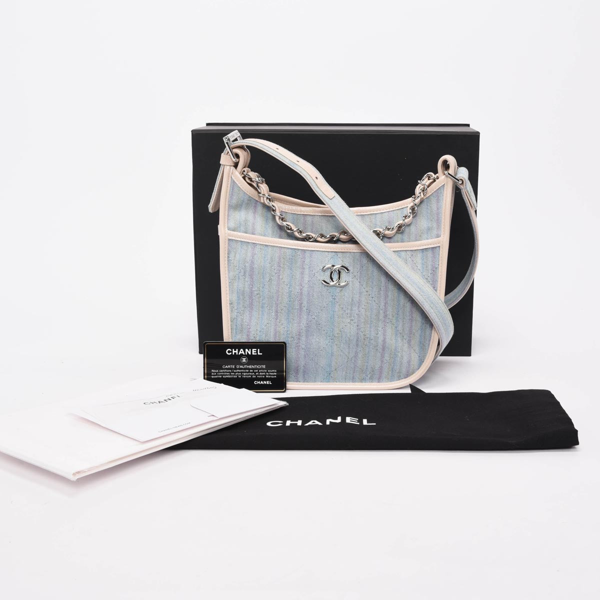 Chanel Light Blue Quilted Denim Jungle Stroll Hobo Bag