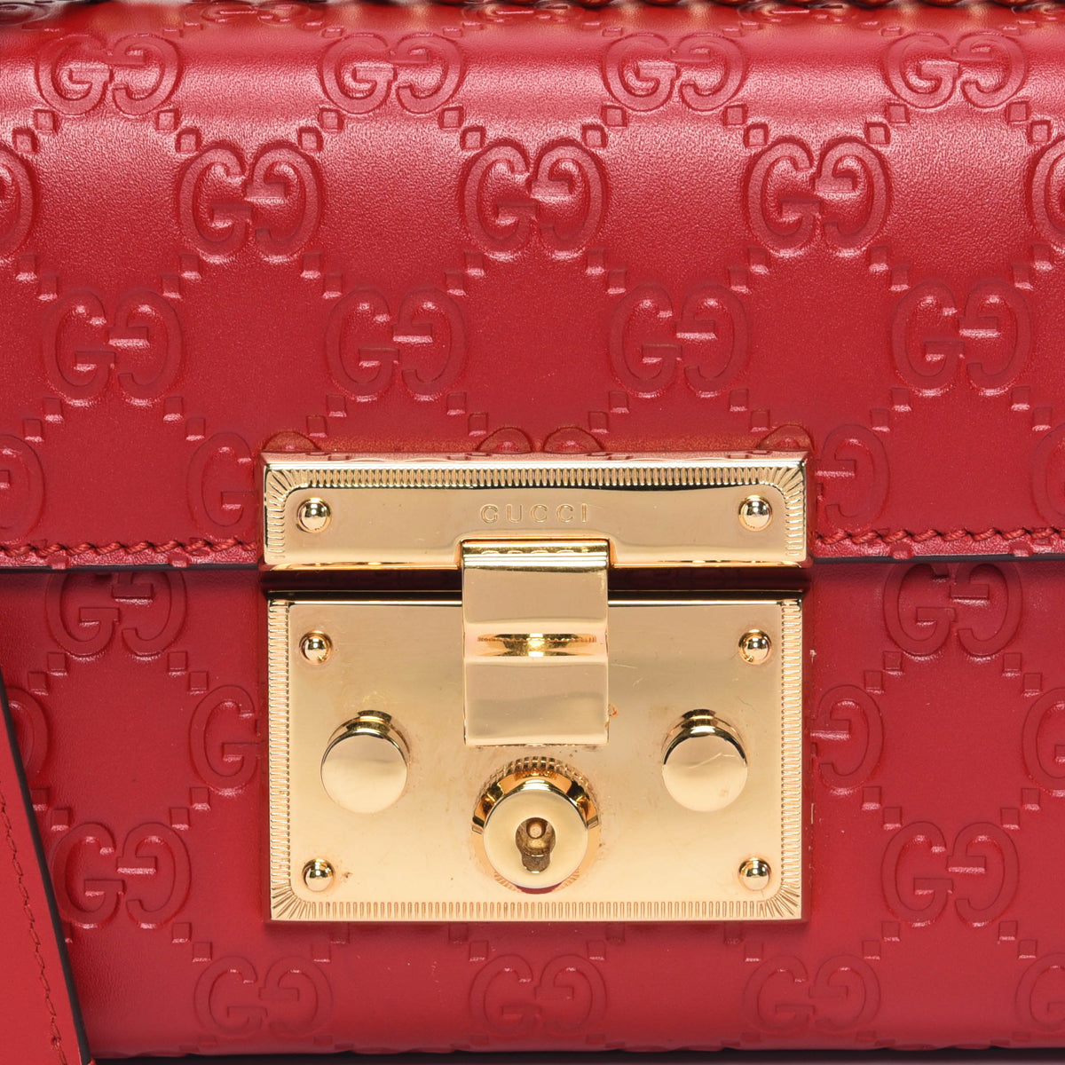 Gucci Red Guccissima Small Padlock Bag