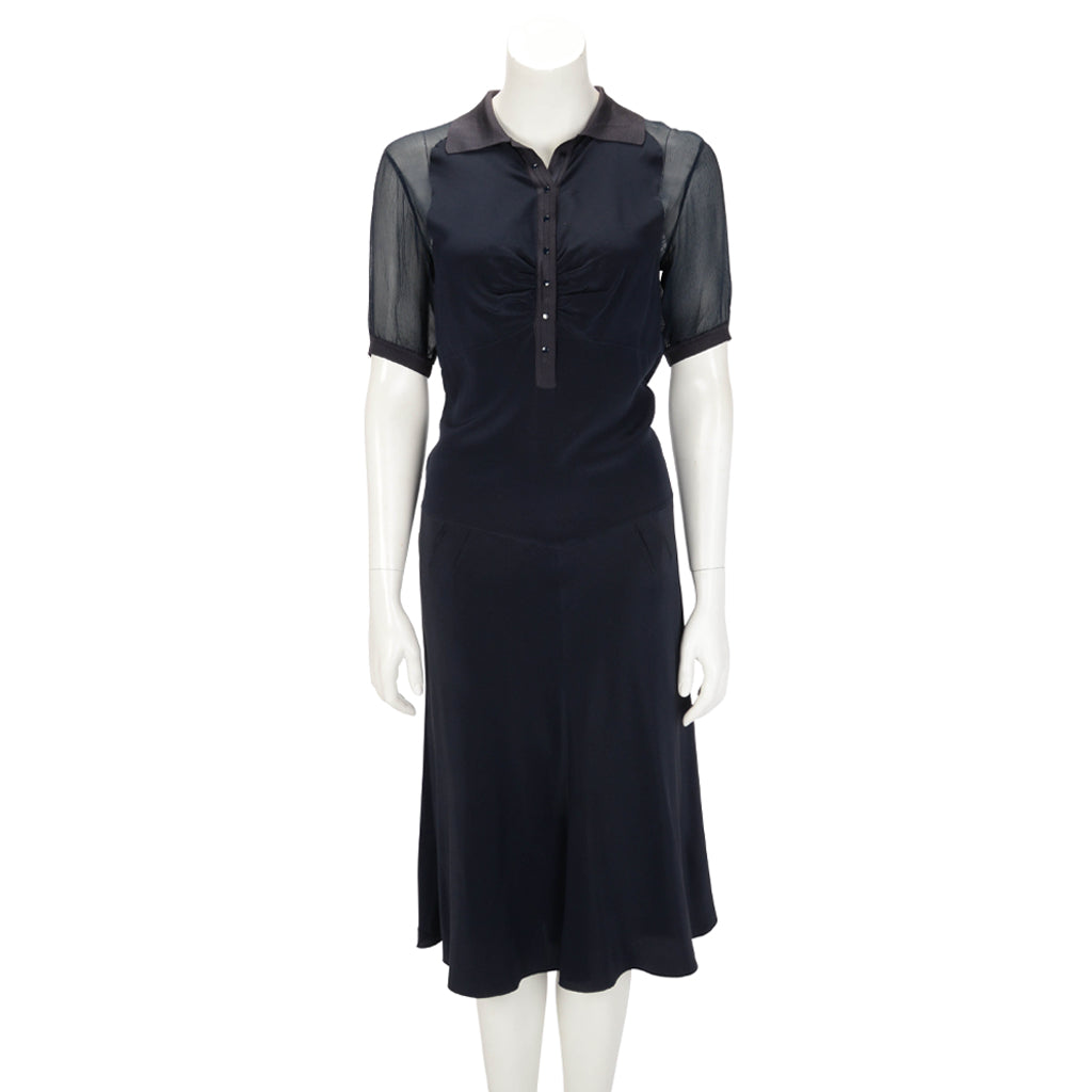 Prada Deep Blue Silk Ruched Polo Dress IT 42