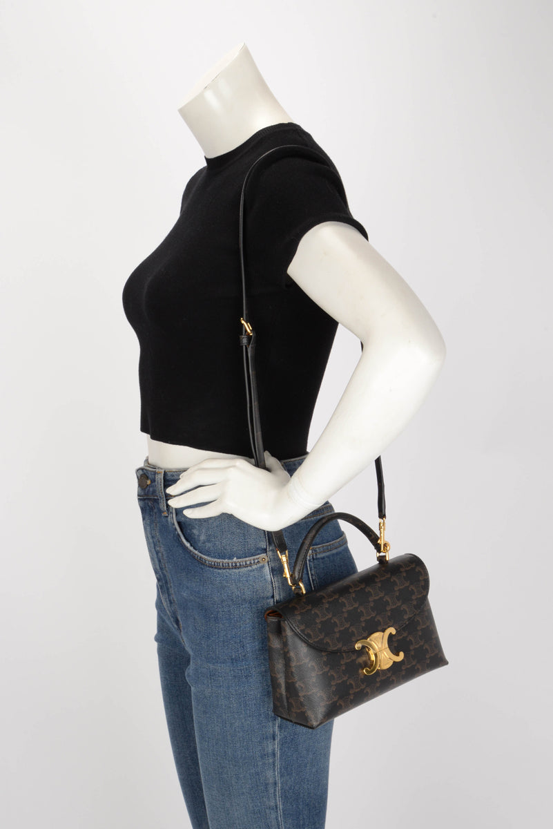 Celine Brown Triomphe Canvas Teen Nino Top Handle Bag