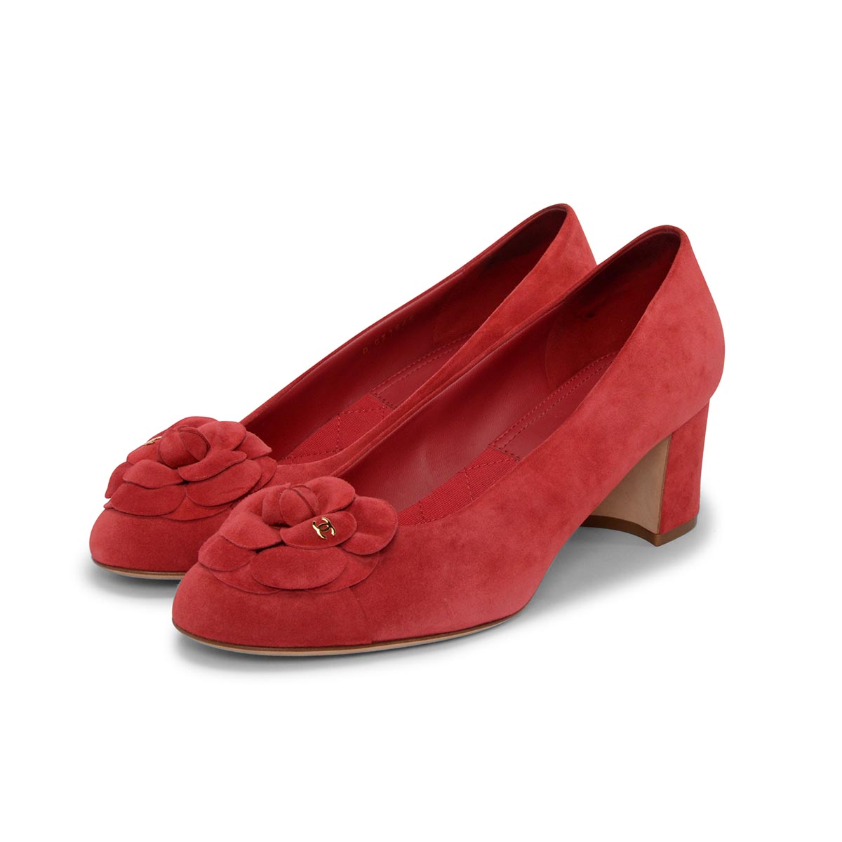 Chanel Red Suede Camellia Pumps 40.5