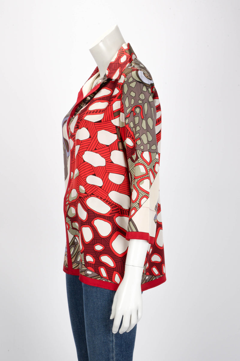 Hermes Red Silk Grands Fonds II Blouse FR 38