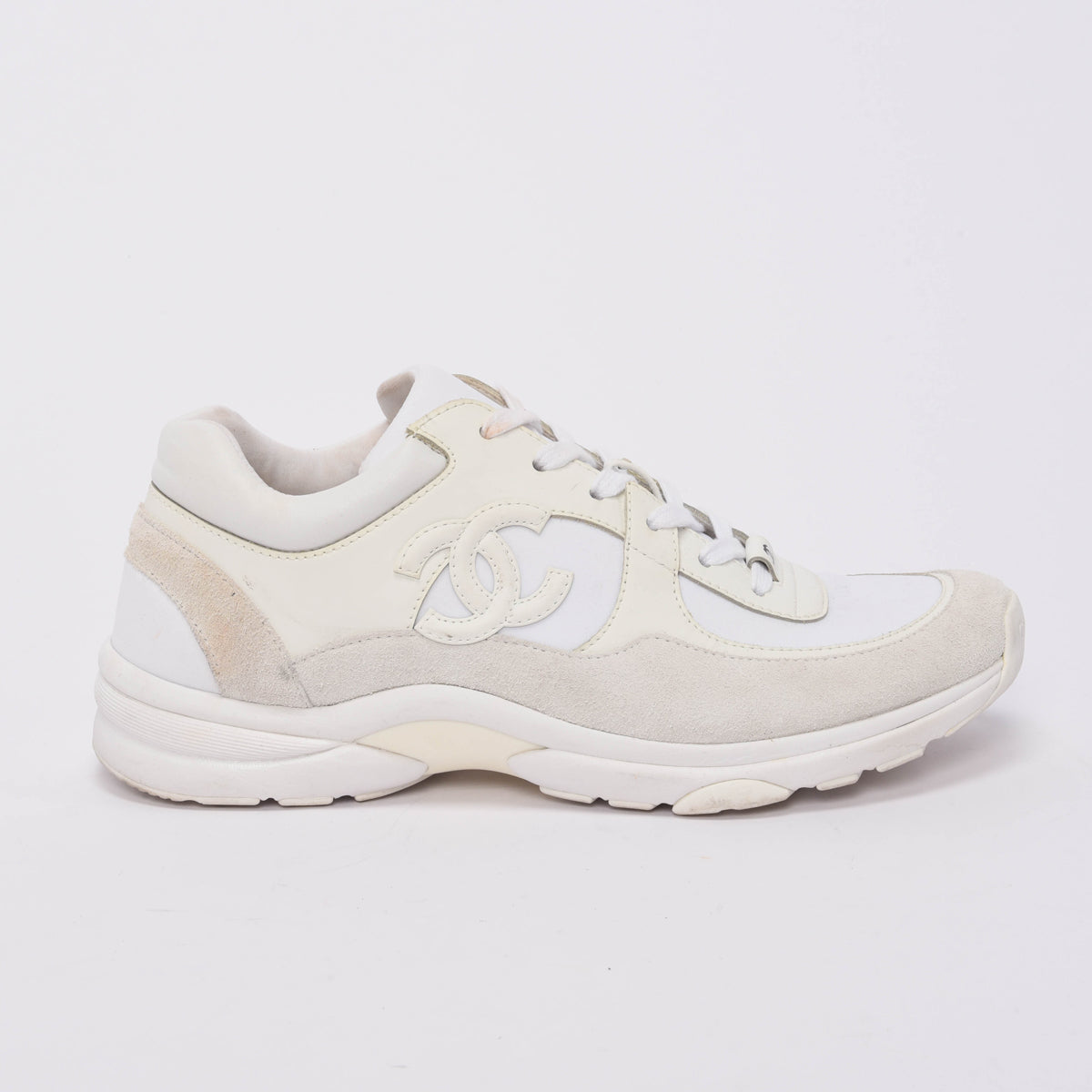 Chanel White Nylon & Suede CC Low Top Sneakers 40.5