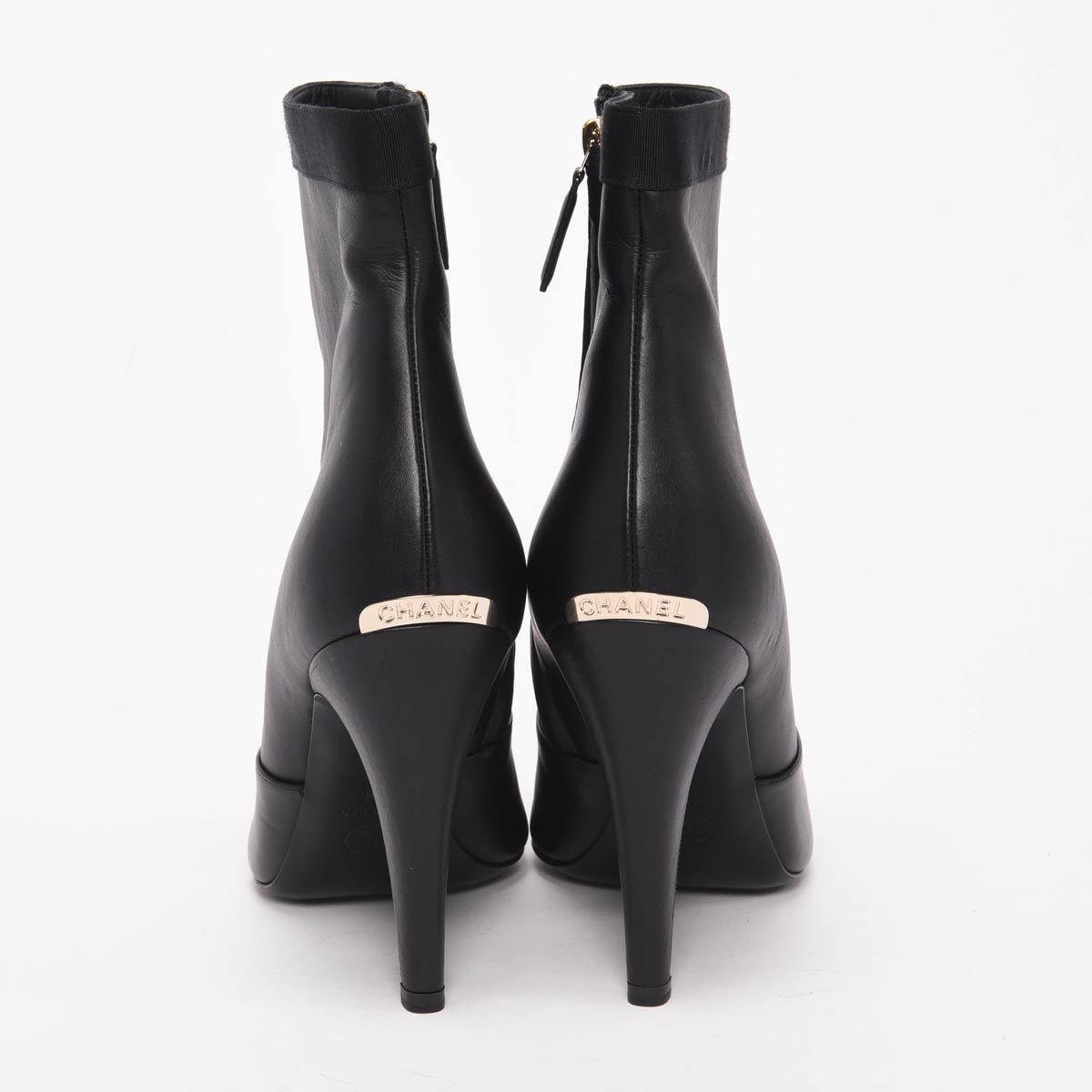 Chanel Black Lambskin Cap Toe Ankle Boots 40