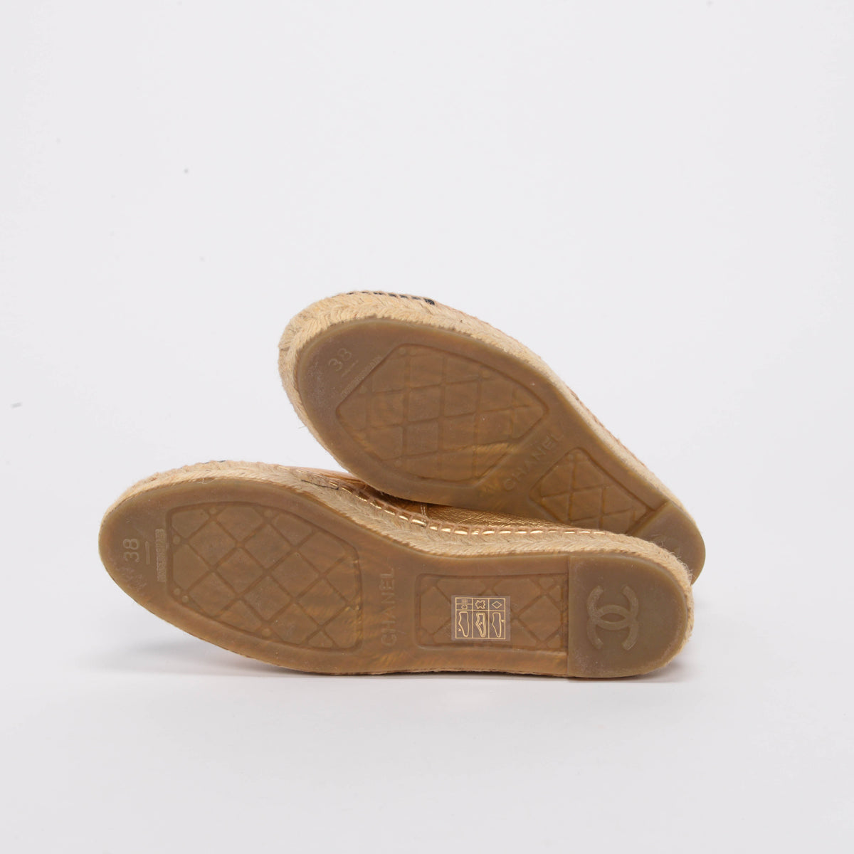 Chanel Gold & Black Lambskin CC Espadrilles 38