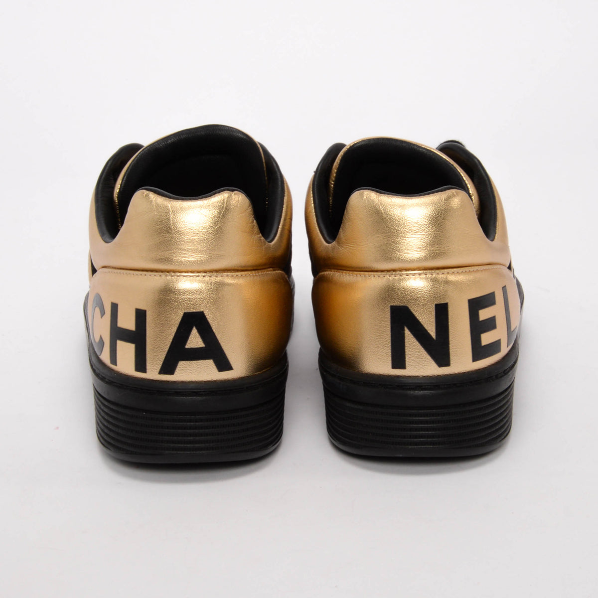 Chanel Gold Metallic Lambskin CC Logo Sneakers 40