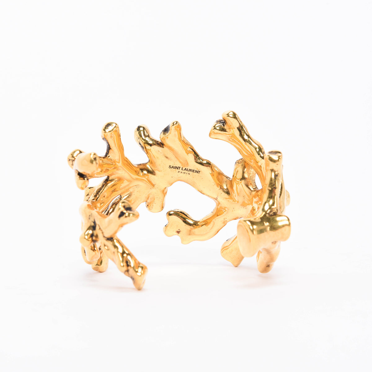 Saint Laurent Gold Tone Brass Coral Oversize Cuff