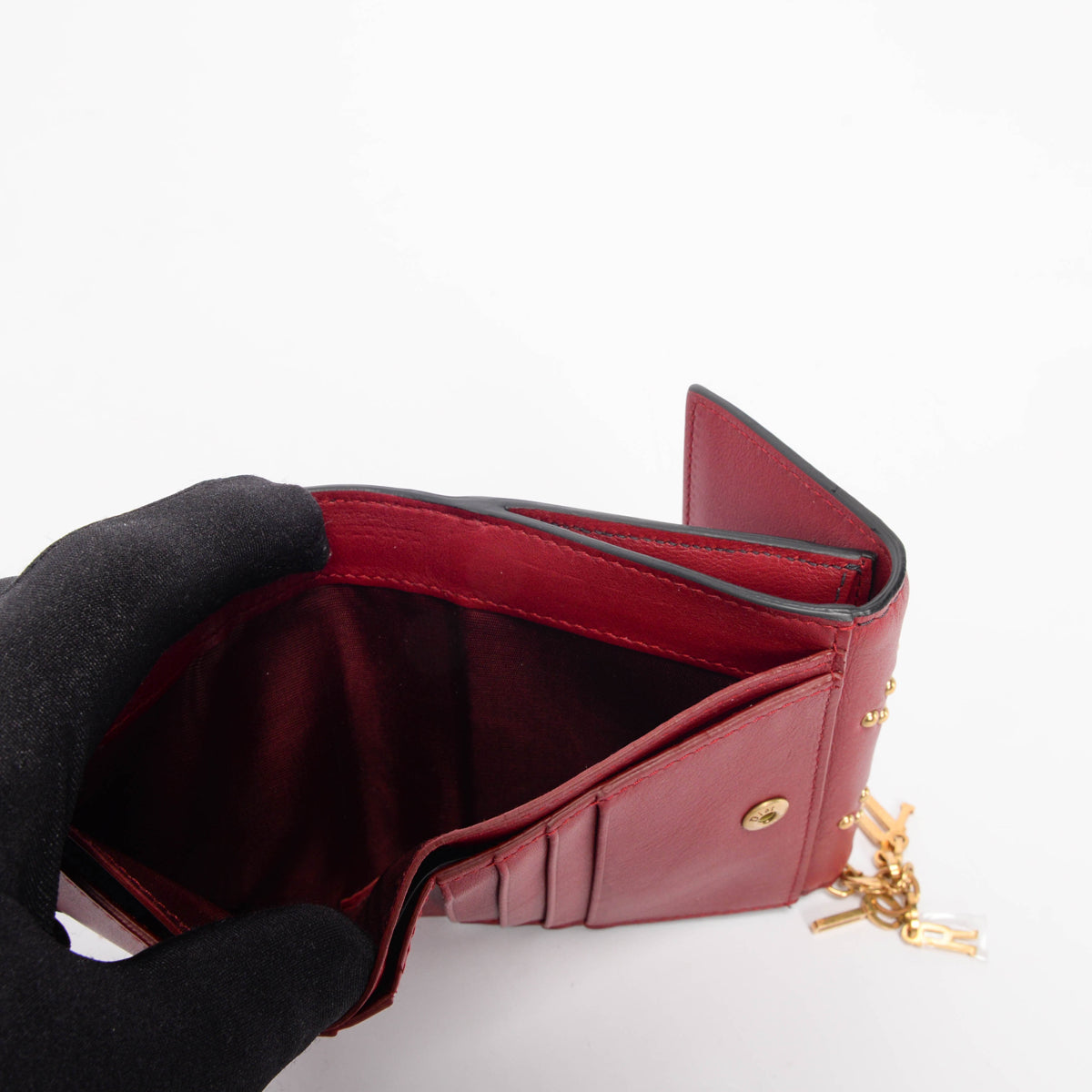 Dior Burgundy Cannage Calfskin Studded Lady Dior Coin Purse