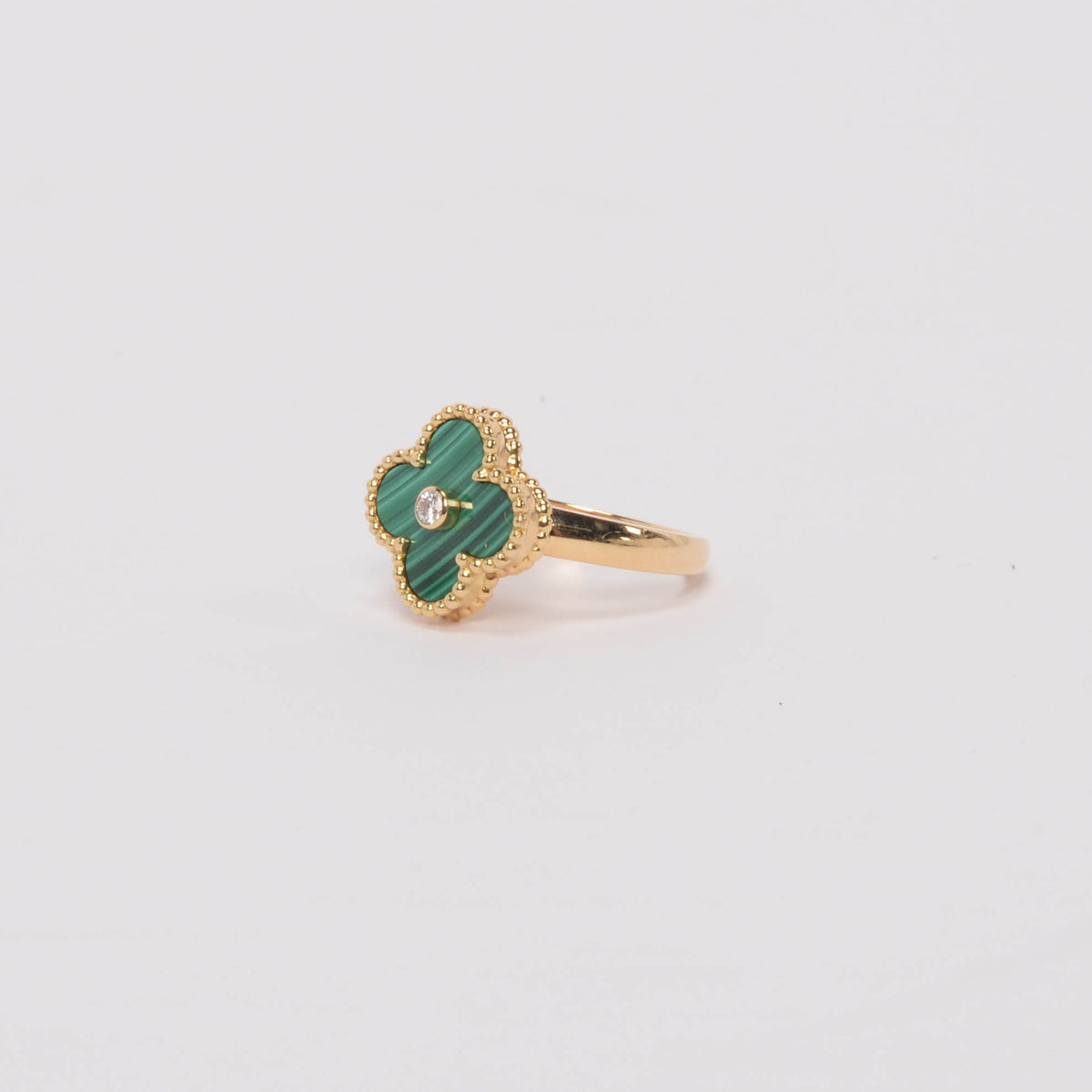Van Cleef & Arpels Yellow Gold, Diamond & Malachite Vintage Alhambra Ring