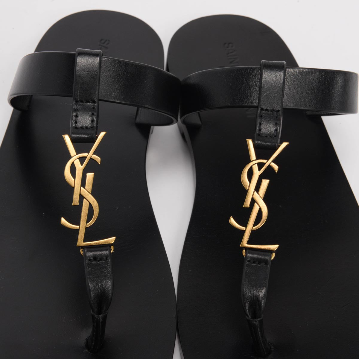 Saint Laurent Black Leather Cassandre Slides 40