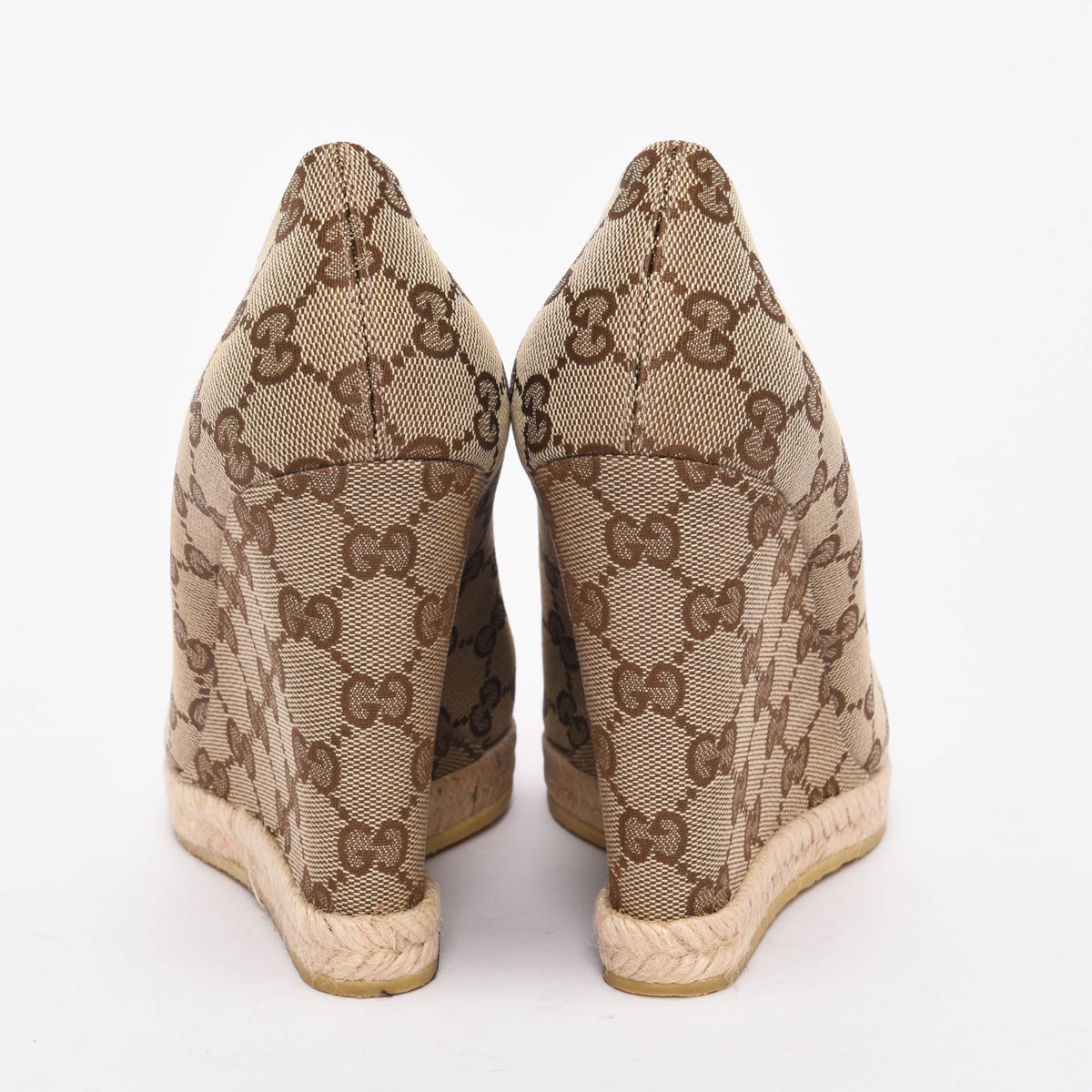 Gucci Beige GG Canvas Horsebit Espadrille Wedges