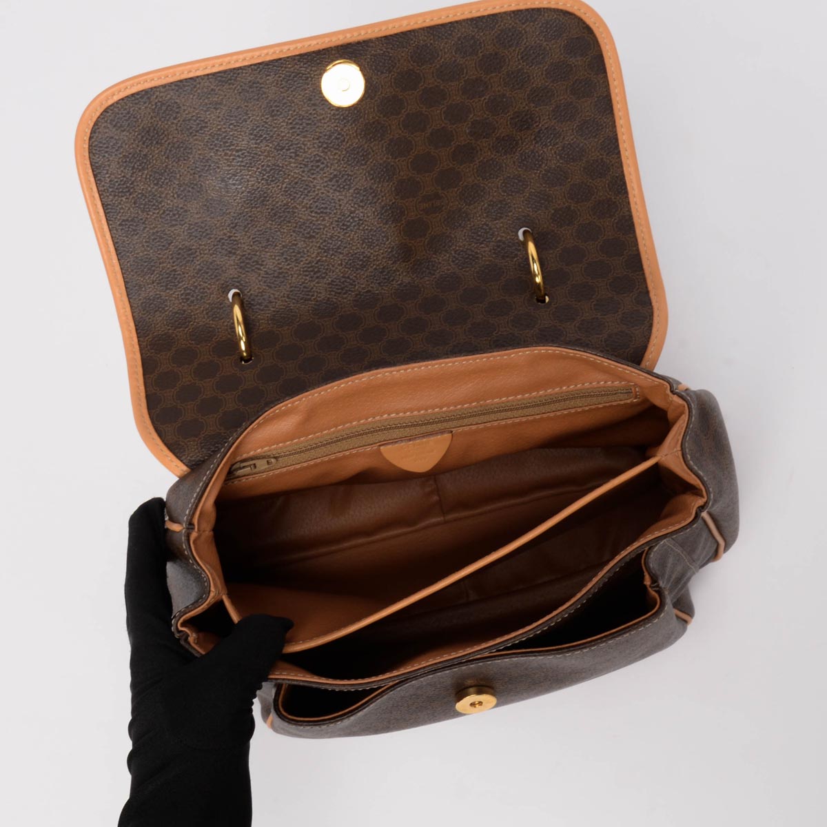 Celine Brown Triomphe Canvas Macadam Top Handle Bag