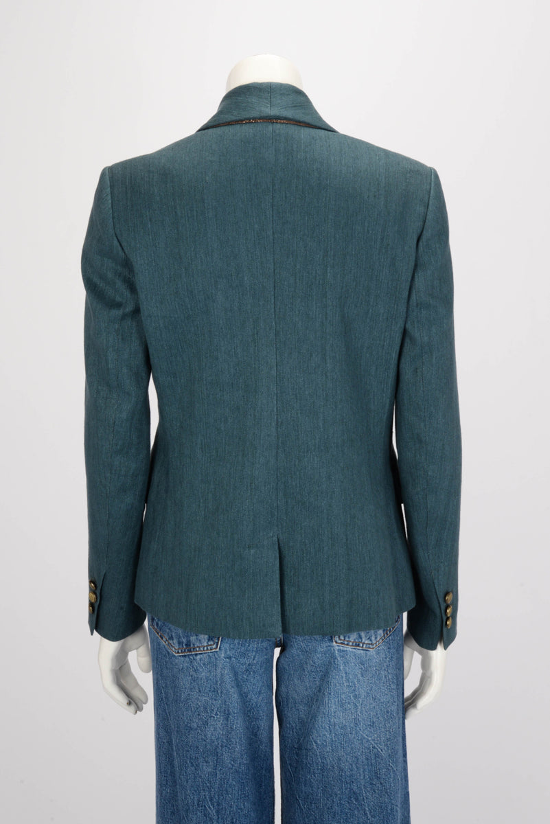 Brunello Cucinelli Teal Linen & Cotton One Button Blazer IT 42