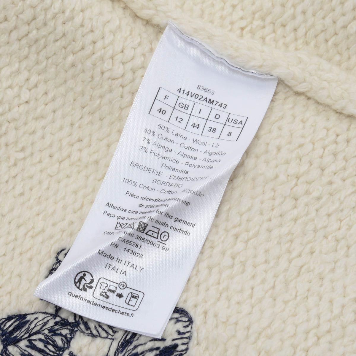 Dior Ecru Wool Dioresque Butterfly Frayed Edge Cardigan FR 40