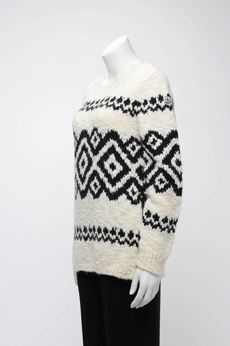 Moncler White & Black Boucle Chunky Knit Sweater M
