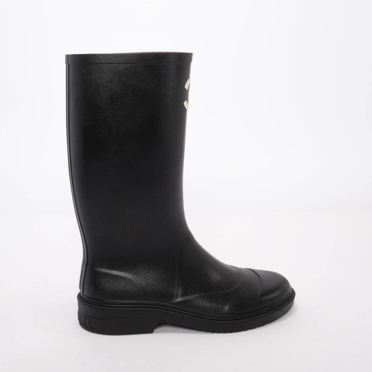 Chanel Black Rubber CC Rain Boots 40