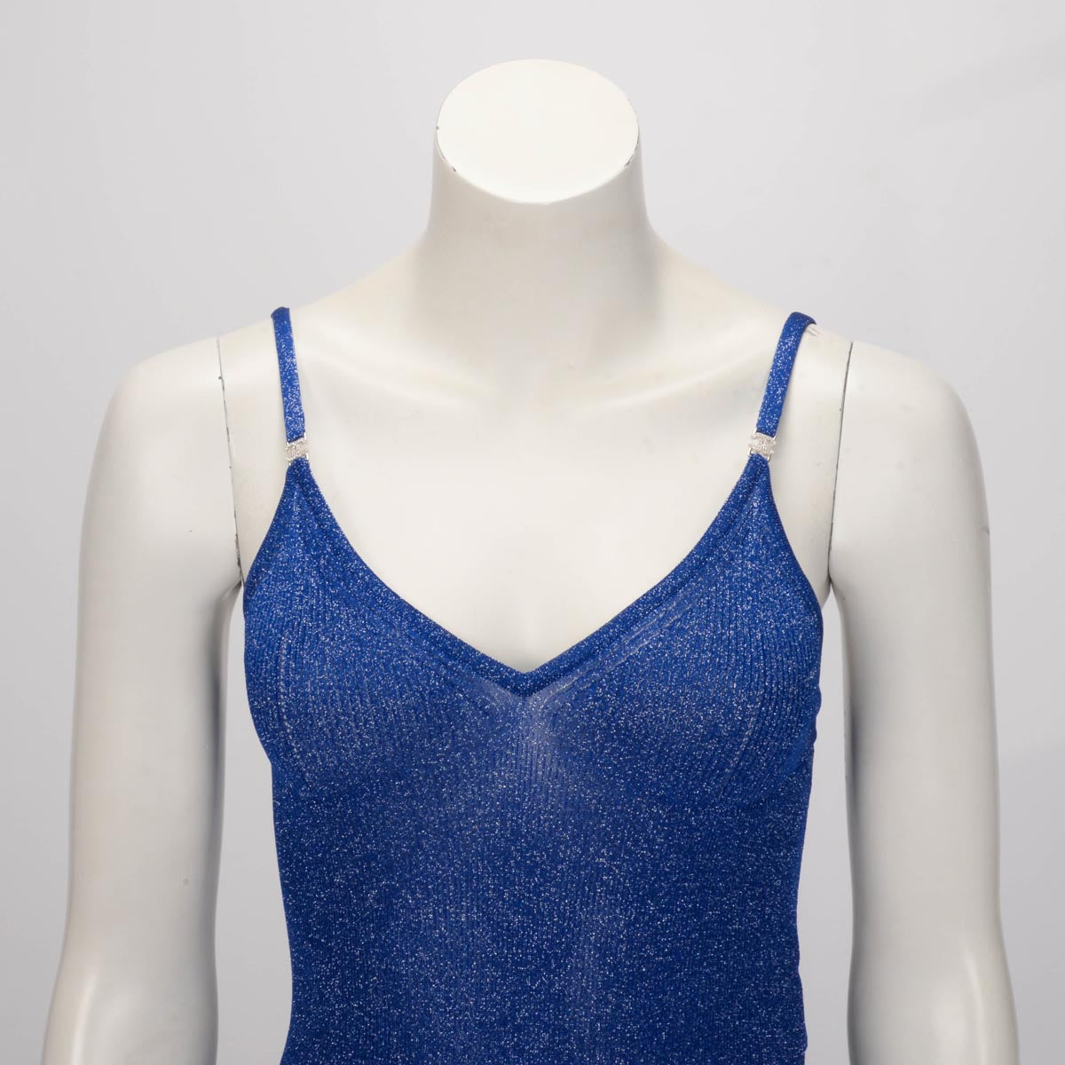 Chanel Blue Lurex Knit Pleated CC Maxi Dress FR 42