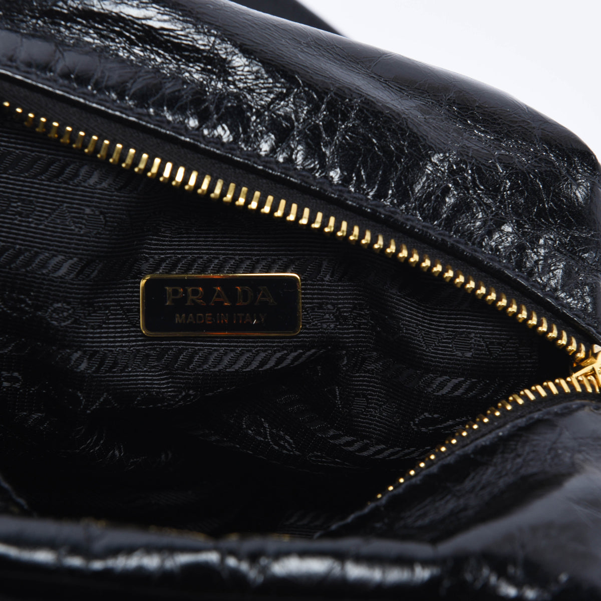 Prada Black Distressed Leather Dangle Mini Bag