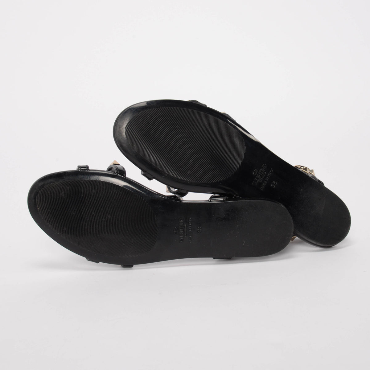 Valentino Black Rubber Rockstud Jelly Sandals 38