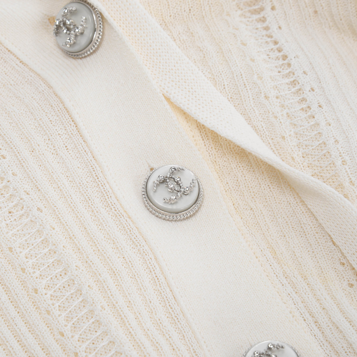 Chanel Ivory Knitted Pintuck Detail Blouse FR 50