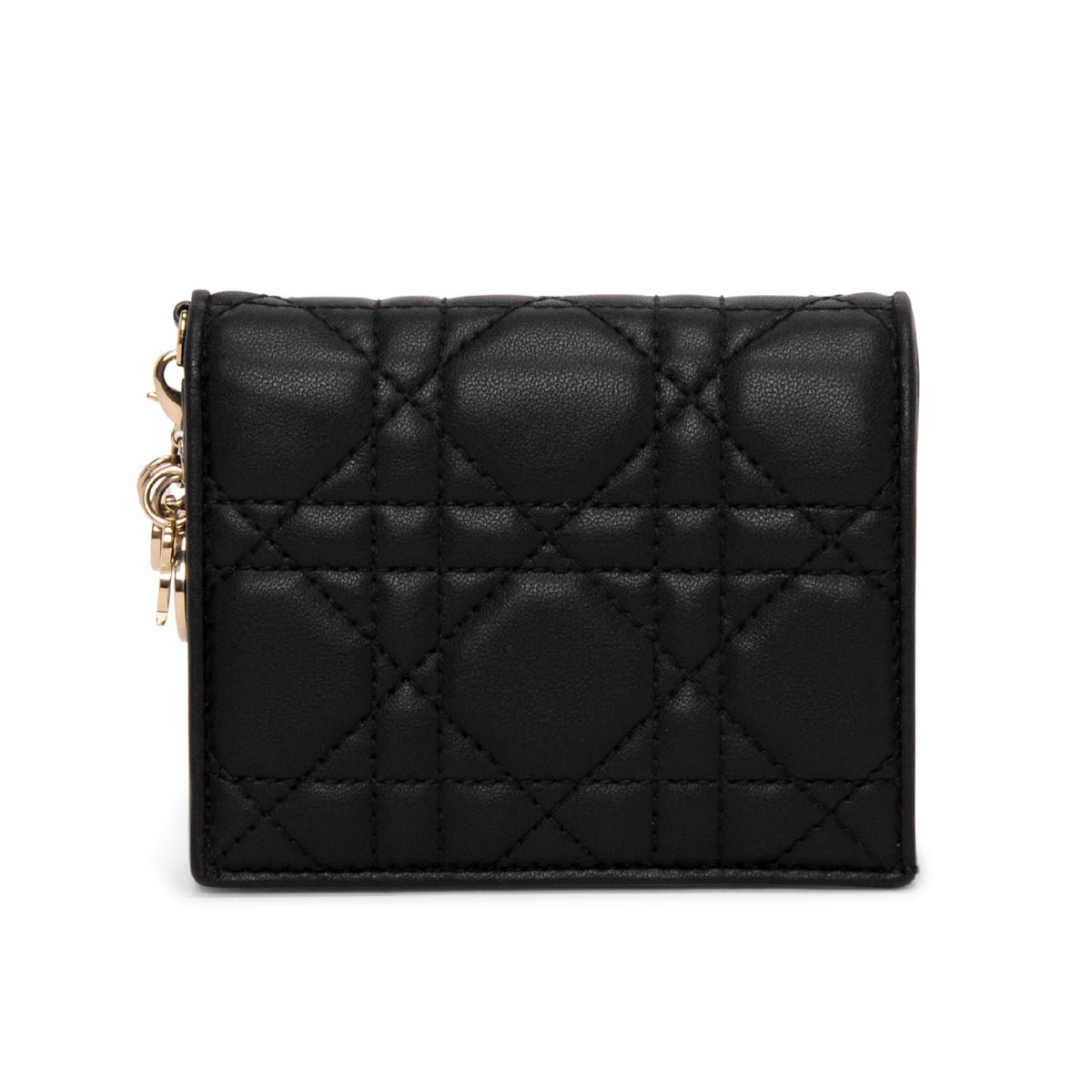 Dior Black Cannage Lambskin Mini Lady Dior Gardenia Wallet