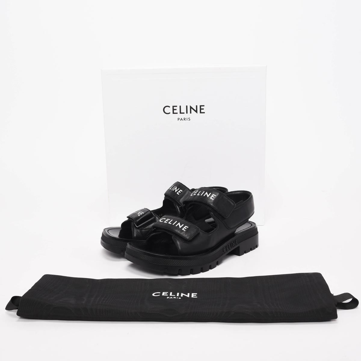Celine Black Calfskin Leo Scratch Sandals 36