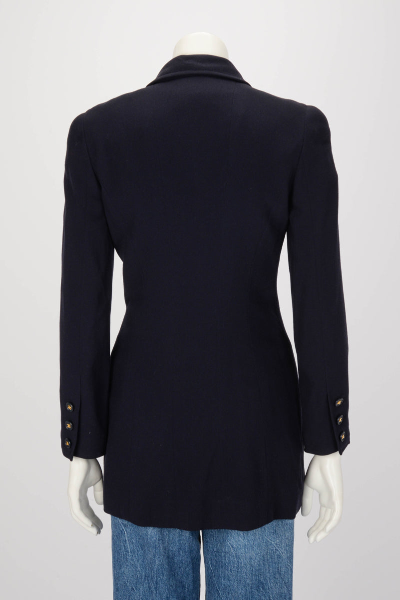 Chanel Navy Wool Twill Long Line Jacket FR 38