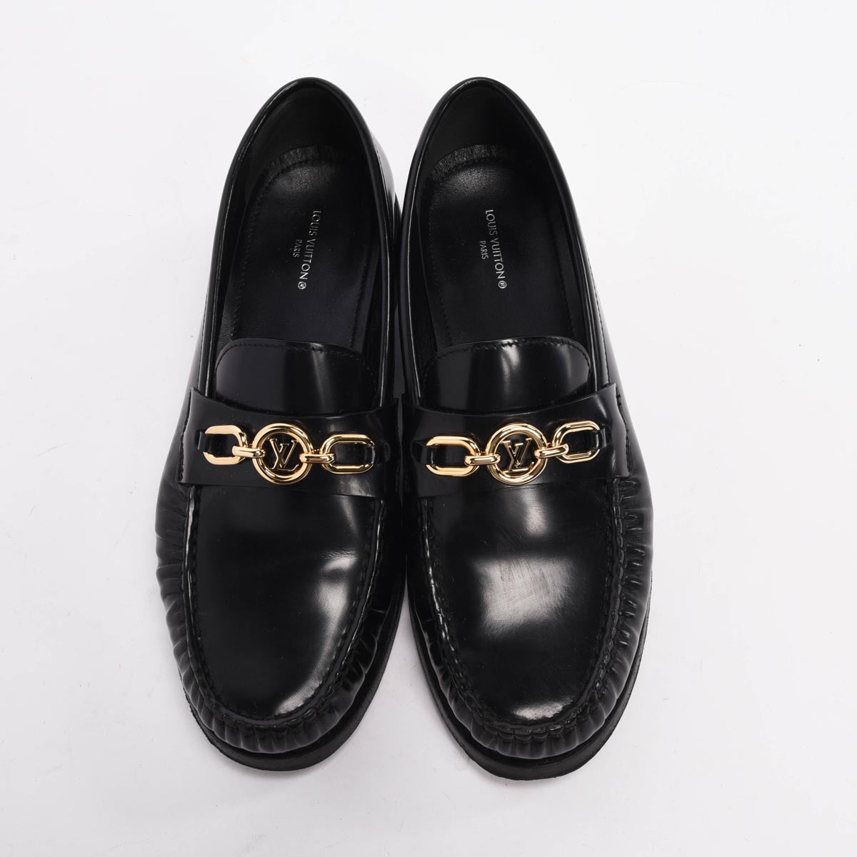 Louis Vuitton Black Hi-Shine Chess Loafers 36