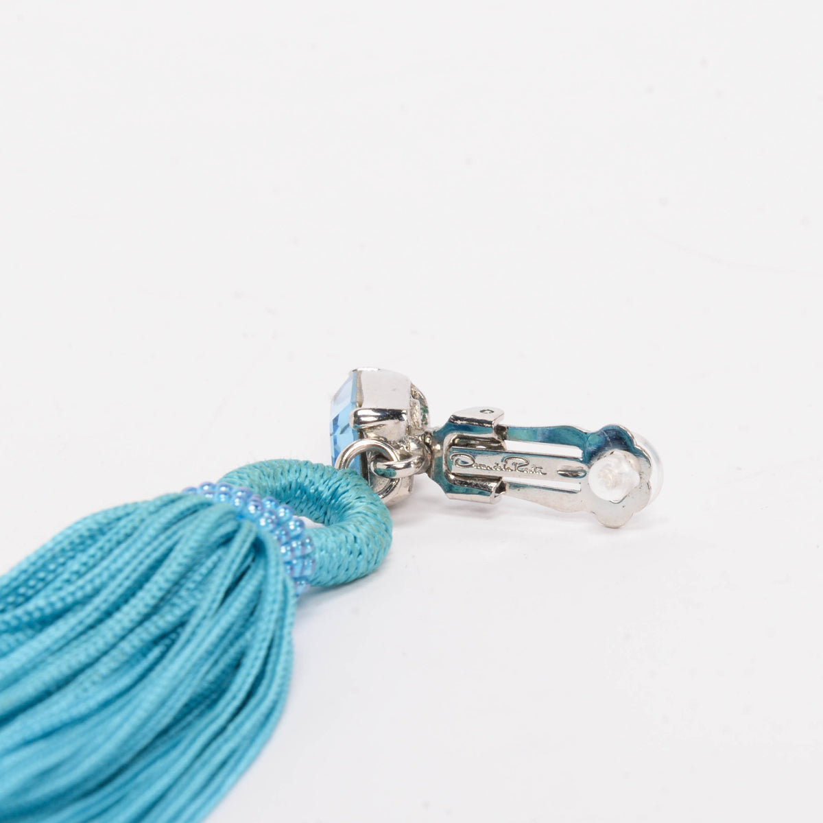 Oscar de la Renta Blue Crystal Tassel Clip On Earrings