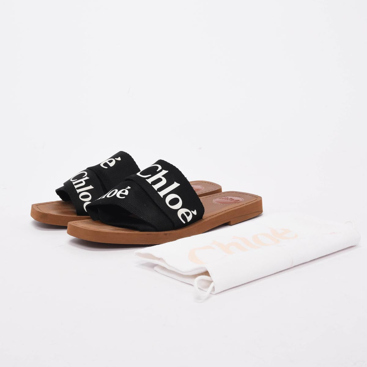 Chloe Black Linen Woody Slides 39