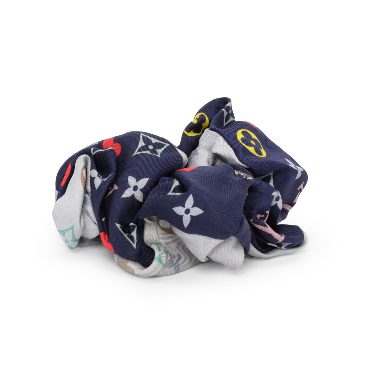 Louis Vuitton Blue & Grey Silk Monogram Hair Scrunchie