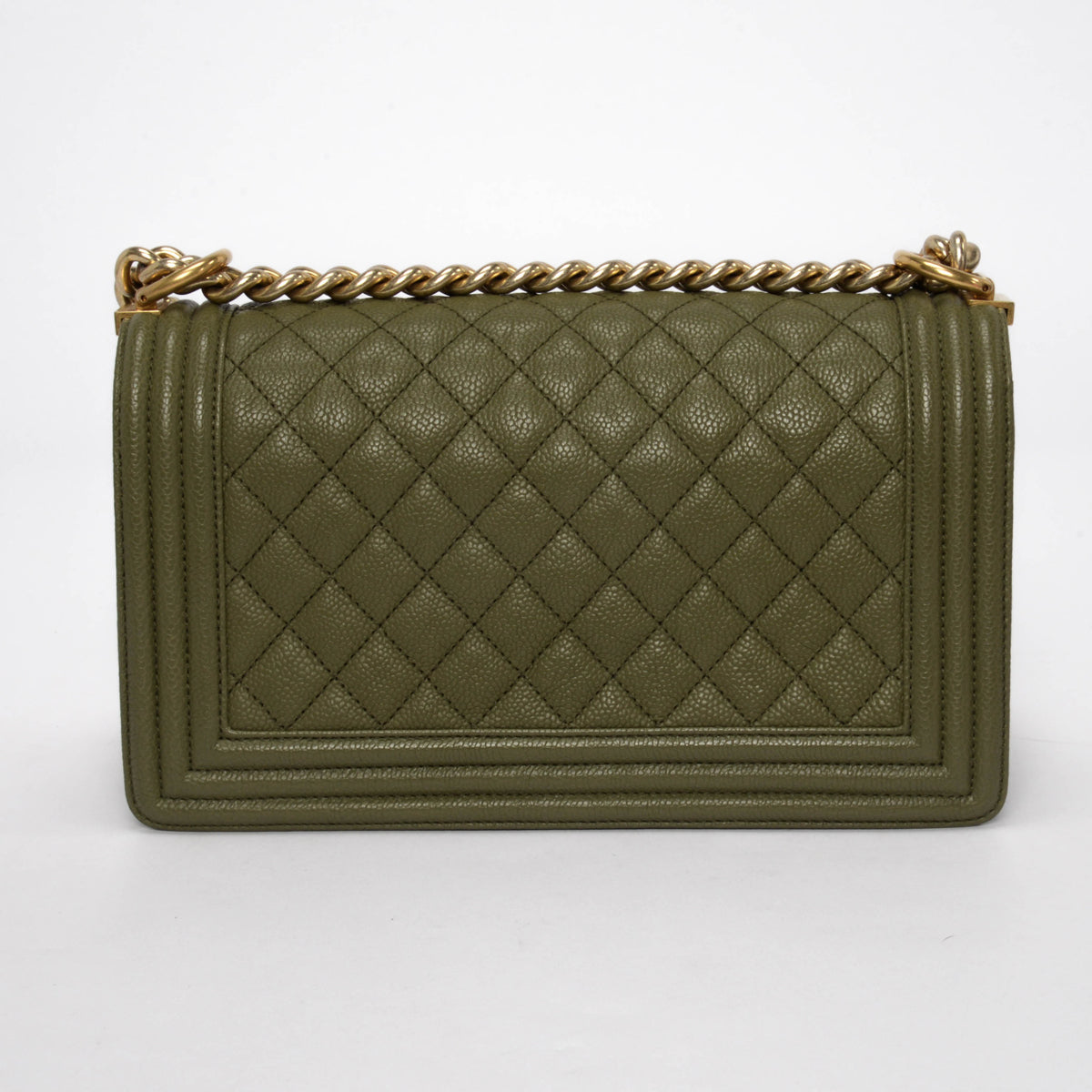 Chanel Khaki Green Quilted Caviar Old Medium Boy Bag