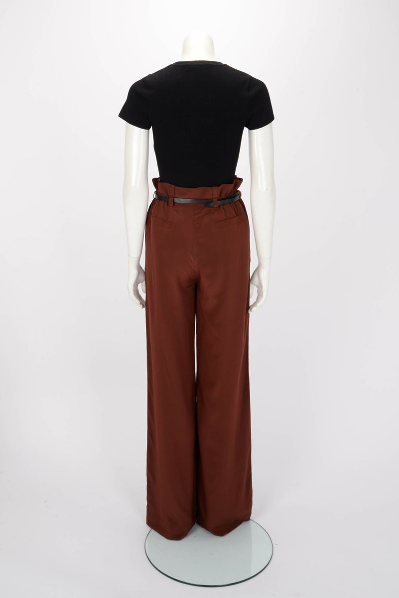 Chloe Rosewood Brown Crepe De Shine Paperbag Belted Pants FR38