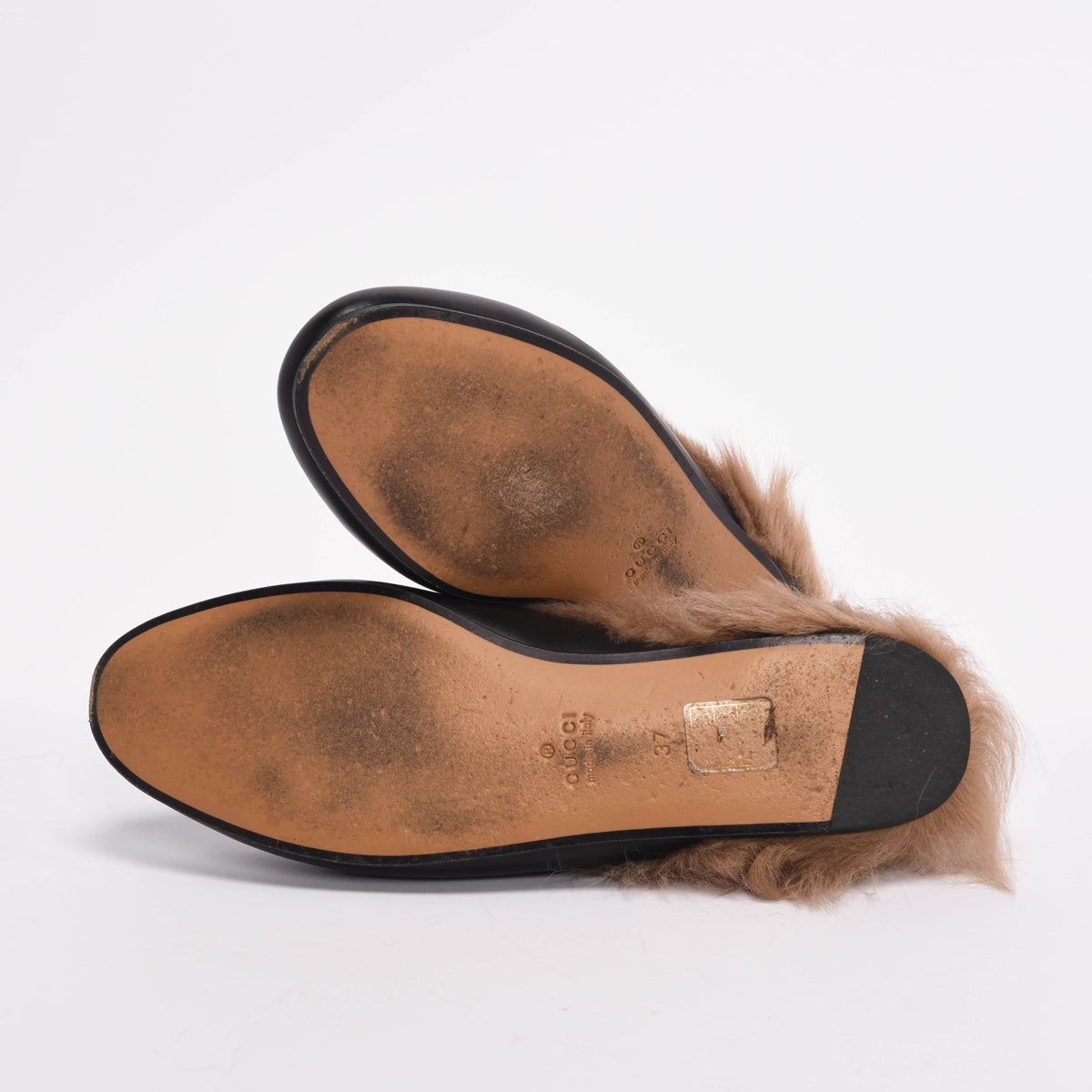 Gucci Black Leather Fur Lined Princetown Slippers 37