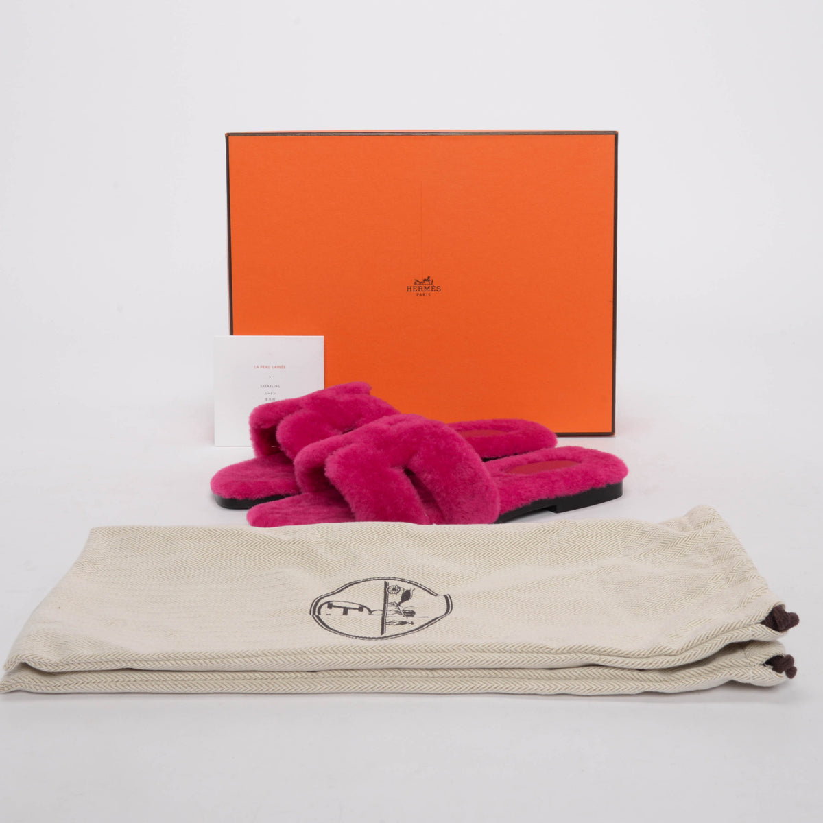 Hermes Rose Fuchsia Shearling Oran Sandals 37